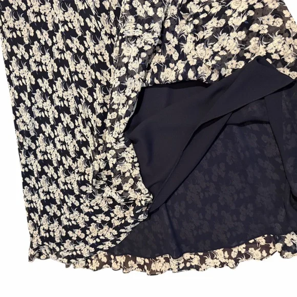 Lauren Ralph Lauren Floral Silk Midi Maxi Skirt Navy Blue White A Line Size L - Picture 5 of 6